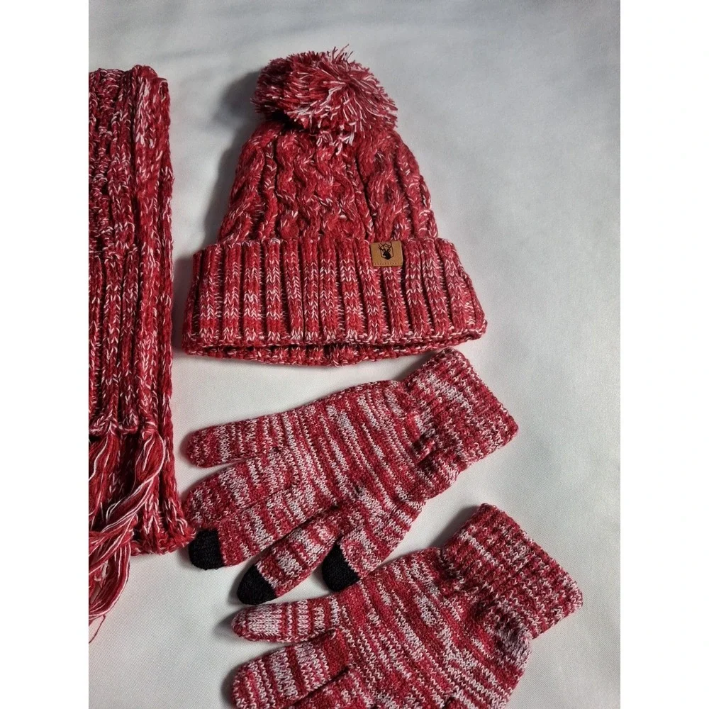 Womens Winter 3-Piece Scarf, Hat‎ & Gloves Set Rose Red
